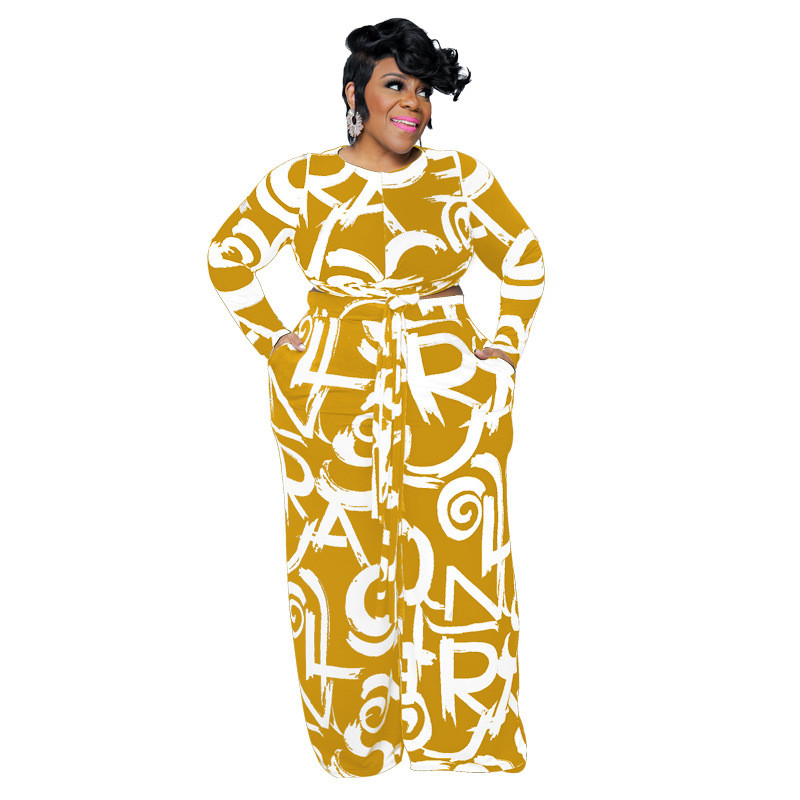 XL-5XL Seturi de toamnă din două piese ținute pentru femei la modă cauzal cu mâneci lungi cu bandaj pantaloni, plus marimea, îmbrăcăminte pentru femei dropshipping