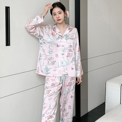 Γυναικείες πιτζάμες Σετ μακρυμάνικο παντελόνι Πιτζάμες από παγωμένο μεταξωτό σατέν μόδα Γυναικεία casual κορίτσια Νυχτικά πιτζάμες