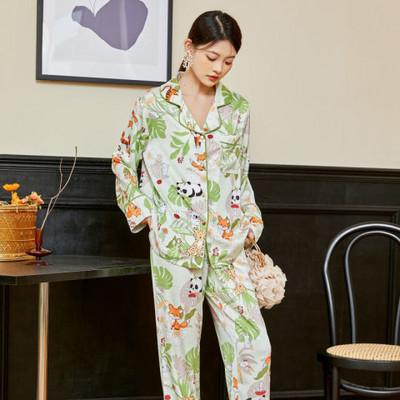 Γυναικείες πιτζάμες Σετ μακρυμάνικο παντελόνι Πιτζάμες από παγωμένο μεταξωτό σατέν μόδα Γυναικεία casual κορίτσια Νυχτικά πιτζάμες