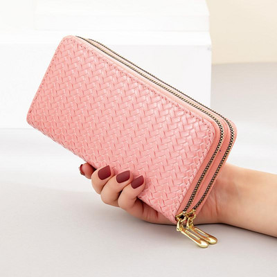 PU Δερμάτινα Γυναικεία Πορτοφόλια Fallow Γυναικεία Μακριά Γυναικεία Πορτοφόλι με διπλό φερμουάρ Τσάντα Clutch Carteras Para Mujer Πορτοφόλια για γυναίκες Θήκη κάρτας