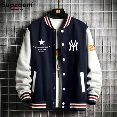 Supzoom New Arrival Letter Rib Sleeve Cotton Top Fashion Logo Μονό στήθος Casual Bomber μπουφάν μπέιζμπολ Χαλαρό παλτό ζακέτα