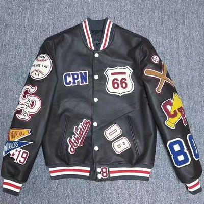 Κέντημα πολλαπλών γραμμάτων Λευκό ανδρικό φόρμα μπέιζμπολ με εκρηκτικό στυλ μπέιζμπολ ρετρό παλτό βαριάς βιομηχανίας