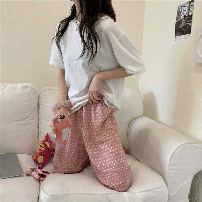 Sleep Bottoms Γυναικεία νυχτικά Κορεάτικου στιλ Ελαστική μέση Μακριά παντελόνια Soft Comfort Kawaiii Casual Print Γυναικεία Loose Spring Ins