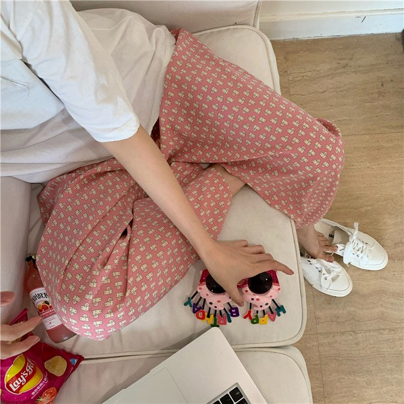 Sleep Bottoms Γυναικεία νυχτικά Κορεάτικου στιλ Ελαστική μέση Μακριά παντελόνια Soft Comfort Kawaiii Casual Print Γυναικεία Loose Spring Ins