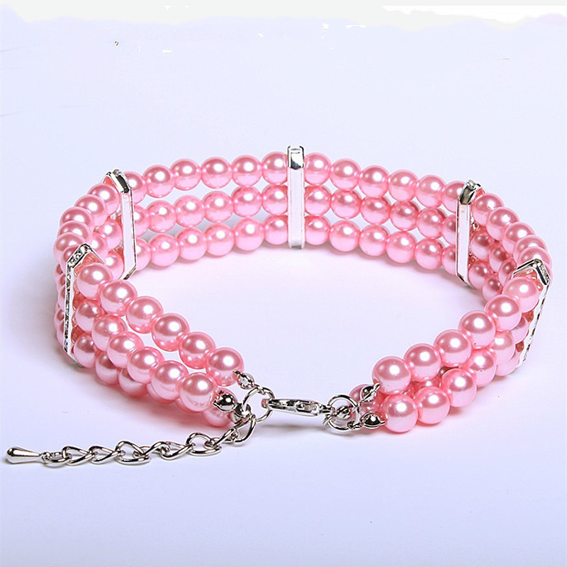 Κοσμήματα φανταχτερών μαργαριταριών 3 σειρών με διαμάντι κολιέ για σκύλους με στρας Bling για γάτες Κοστούμι για φλιτζάνι τσαγιού Yorkie για σκύλους