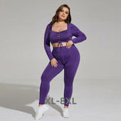 Seturi de două piese cu mânecă lungă de mărime mare Costum fitness pentru femei Topuri casual Pantaloni lungi Xl 2xl 3xl