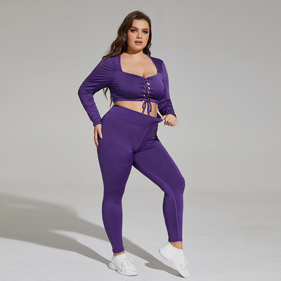 Seturi de două piese cu mânecă lungă de mărime mare Costum fitness pentru femei Topuri casual Pantaloni lungi Xl 2xl 3xl