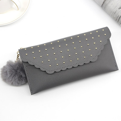 Γυναικεία μακριά πορτοφόλια σχεδιαστών πεταλούδων PU Δερμάτινη τσάντα για χρήματα από συμπαγές μαλλί Τσάντα συμπλέκτη με μπάλα φιόγκο Τσάντα μεγάλης χωρητικότητας Τσάντα για κάρτες Τσάντα για κέρματα