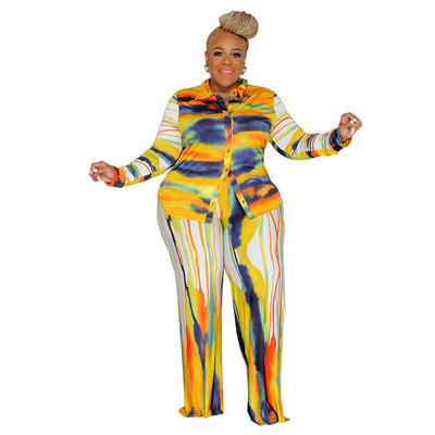 Plus Size Γυναικεία Σετ 5xl Print Μπλούζα Μπλούζα και Φαρδύ Παντελόνι Καλοκαιρινής Μόδας 2023 Σετ δύο τεμαχίων Φθινοπωρινά γυναικεία ρούχα χονδρικής