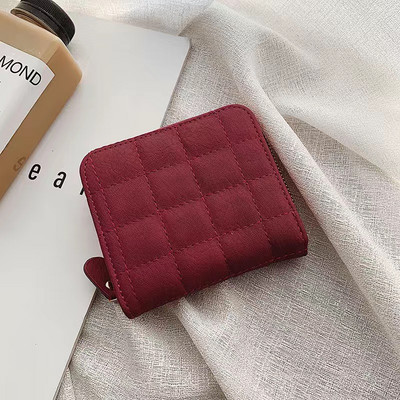 Dámska módna malá peňaženka na zips s mincovou peňaženkou z PU kože, kockované kabelky, dámske roztomilé mini kórejské prevedenie, malé balenie kariet, nové v...