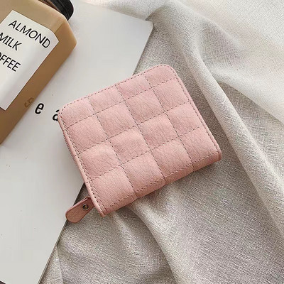 Dámska módna malá peňaženka na zips s mincovou peňaženkou z PU kože, kockované kabelky, dámske roztomilé mini kórejské prevedenie, malé balenie kariet, nové v...