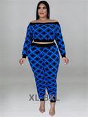 Suures suuruses kaheosalised kostüümid naiste sügisriided, ruuduline prinditud topp ja püksid komplektid vabaaja sobitamisega komplekt Who 3xl 4xl 5xl 6xl