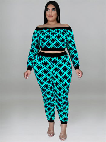 Plus Size Two Piece Outfits Γυναικεία Φθινοπωρινά Ρούχα Καρό Εκτύπωση Τοπ και παντελόνια Σετ casual matching Who 3xl 4xl 5xl 6xl