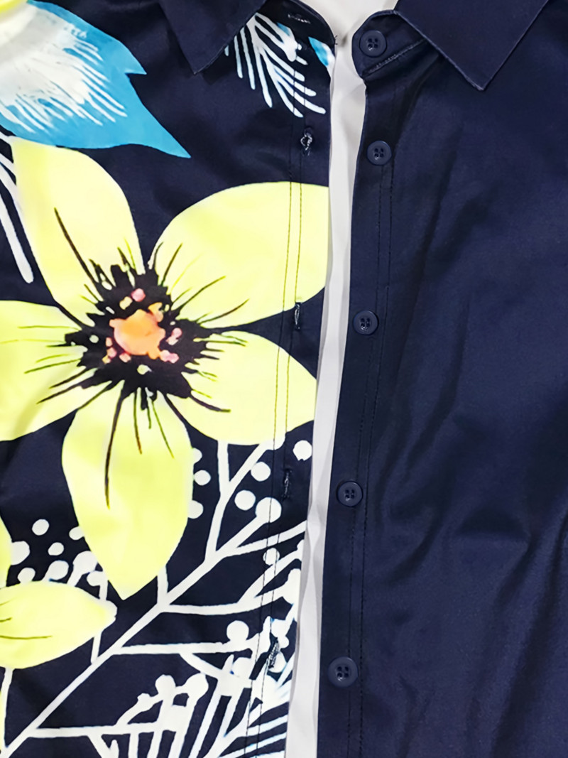 Dámske elegantné nohavice s dlhým rukávom a golierom LW Plus Size, kvetinová potlač, bežný strih