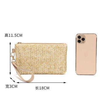 Ύφανση Ψάθινη τσάντα Μόδα Γυναικεία Wristlet Clutch Τσάντες τηλεφώνου Καθημερινά χρήματα Τσάντες υφαντό πορτοφόλι με κέρματα Θήκες πορτοφολιού παραλίας Monederos Νέο