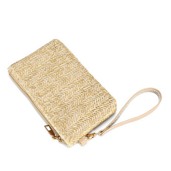 Ύφανση Ψάθινη τσάντα Μόδα Γυναικεία Wristlet Clutch Τσάντες τηλεφώνου Καθημερινά χρήματα Τσάντες υφαντό πορτοφόλι με κέρματα Θήκες πορτοφολιού παραλίας Monederos Νέο