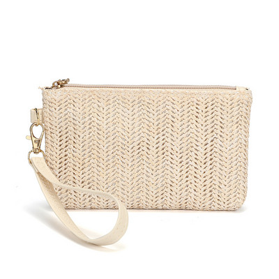 Ύφανση Ψάθινη τσάντα Μόδα Γυναικεία Wristlet Clutch Τσάντες τηλεφώνου Καθημερινά χρήματα Τσάντες υφαντό πορτοφόλι με κέρματα Θήκες πορτοφολιού παραλίας Monederos Νέο