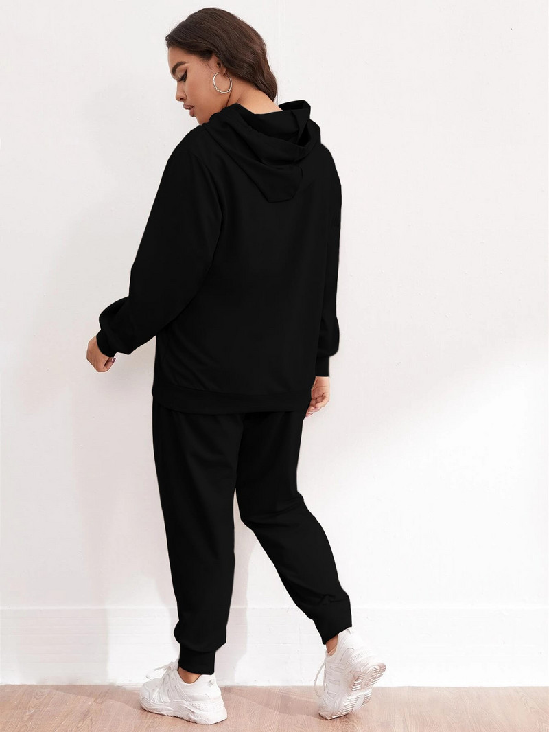 Finjani suures suuruses naiste ülikonnakomplekt päevalill ja loosung Graafiline pingutusnööriga termovoodriga kapuuts vabaajarõivad sügiseks, uus