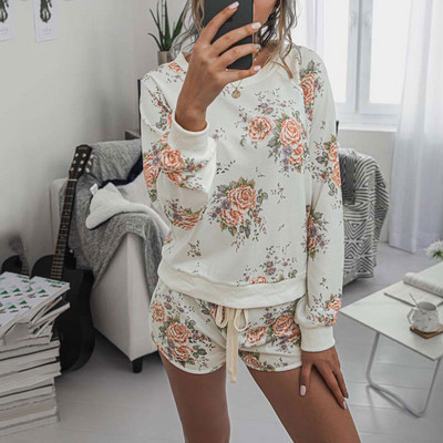 Φθινοπωρινό σετ πιτζάμες με λουλουδάτο στάμπα Γυναικείο κοστούμι σαλονιού Γυναικείο κοστούμι σπιτικού μακρυμάνικο λουλούδι Πυτζάμες