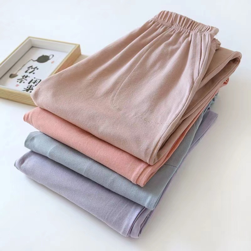 Naiste puuvillased pidžaamapüksid ühevärvilised vabaaja lahtised magamispüksid, naiste salong Kodukandmine suvised õhukesed kodupüksid