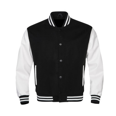 Jesenný kabát Letterman, jednofarebný, ležérny, kožený, s rukávmi, vlnený, unisex, vintage, baseball, univerzitné bundy pre mužov