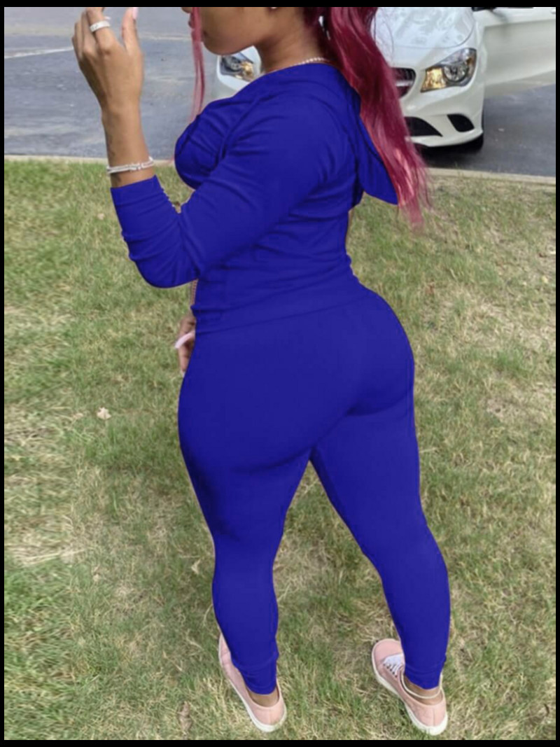 LW Plus Size vabaaja kapuutsiga krae Kangaroo Taskuga spordidressid Tõmblukuga Disain Pikad varrukad Solid Kaheosaline Pükste Komplekt