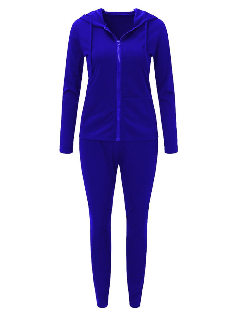 LW Plus Size vabaaja kapuutsiga krae Kangaroo Taskuga spordidressid Tõmblukuga Disain Pikad varrukad Solid Kaheosaline Pükste Komplekt