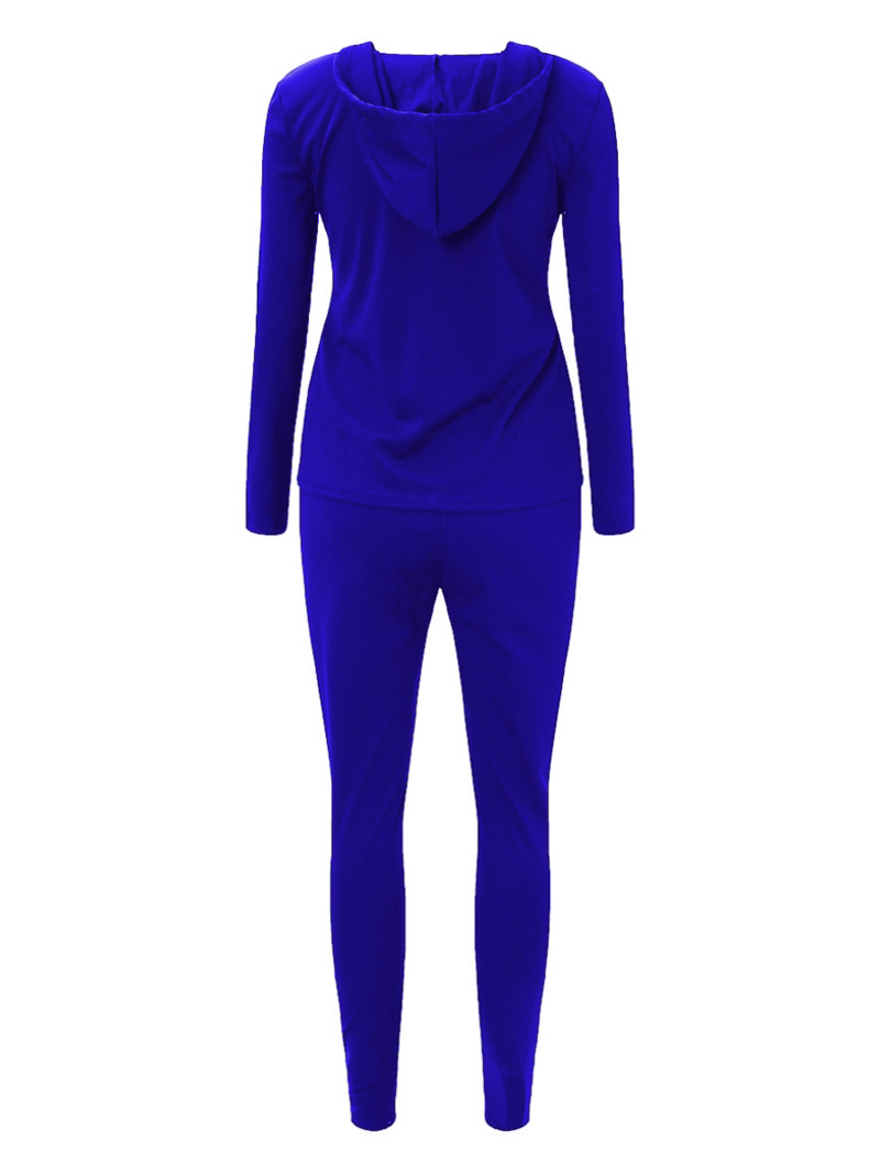 LW Plus Size vabaaja kapuutsiga krae Kangaroo Taskuga spordidressid Tõmblukuga Disain Pikad varrukad Solid Kaheosaline Pükste Komplekt