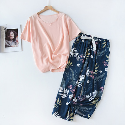 Kevad/suvi Uus 100% viskoosist pidžaamad naiste lühikeste varrukatega püksid Ööriided Ümarkaelusega pidžaamad Kaheosalised koduriided ööriided