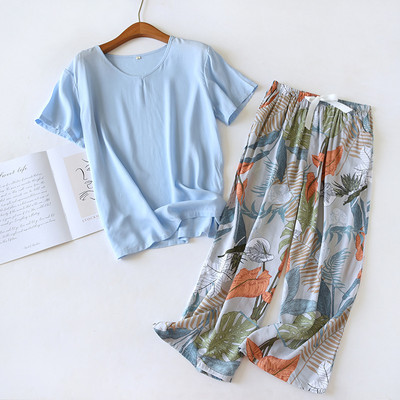 Kevad/suvi Uus 100% viskoosist pidžaamad naiste lühikeste varrukatega püksid Ööriided Ümarkaelusega pidžaamad Kaheosalised koduriided ööriided