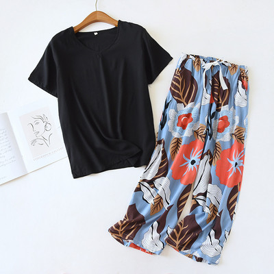 Kevad/suvi Uus 100% viskoosist pidžaamad naiste lühikeste varrukatega püksid Ööriided Ümarkaelusega pidžaamad Kaheosalised koduriided ööriided