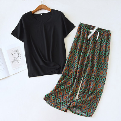 Kevad/suvi Uus 100% viskoosist pidžaamad naiste lühikeste varrukatega püksid Ööriided Ümarkaelusega pidžaamad Kaheosalised koduriided ööriided