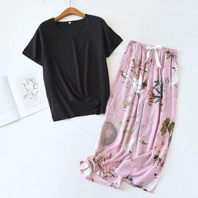 Kevad/suvi Uus 100% viskoosist pidžaamad naiste lühikeste varrukatega püksid Ööriided Ümarkaelusega pidžaamad Kaheosalised koduriided ööriided