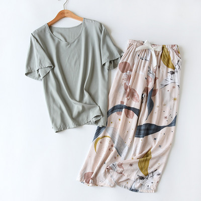 Kevad/suvi Uus 100% viskoosist pidžaamad naiste lühikeste varrukatega püksid Ööriided Ümarkaelusega pidžaamad Kaheosalised koduriided ööriided