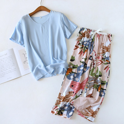 Kevad/suvi Uus 100% viskoosist pidžaamad naiste lühikeste varrukatega püksid Ööriided Ümarkaelusega pidžaamad Kaheosalised koduriided ööriided