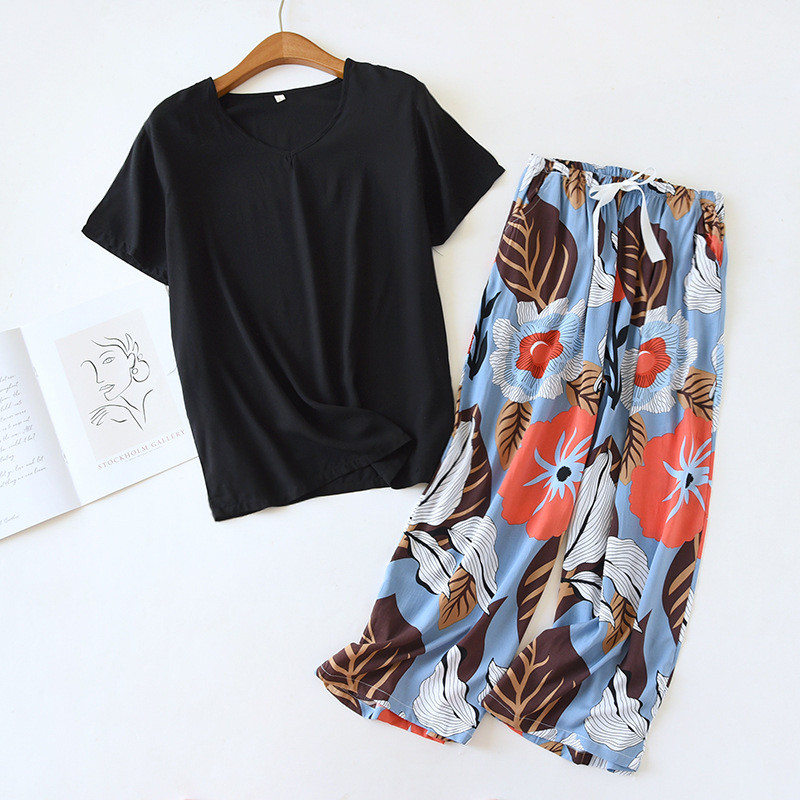 Kevad/suvi Uus 100% viskoosist pidžaamad naiste lühikeste varrukatega püksid Ööriided Ümarkaelusega pidžaamad Kaheosalised koduriided ööriided