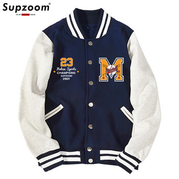 Supzoom New Arrival Letter Rib Sleeve Cotton Top Fashion Logo Едноредно ежедневно бомбардировач Бейзболно яке Свободна жилетка Палто