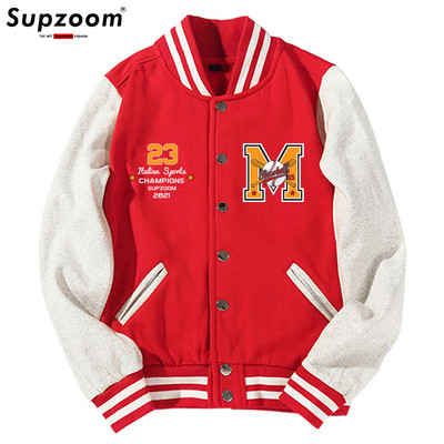 Supzoom Nový prírastok Bavlnený top s rebrovanými rukávmi, módny logo, jednoradový ležérny bomber, baseballová bunda, voľný kardigan
