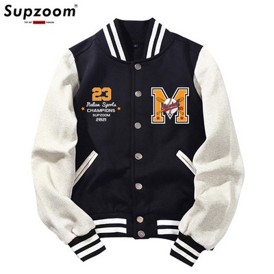 Supzoom Nový prírastok Bavlnený top s rebrovanými rukávmi, módny logo, jednoradový ležérny bomber, baseballová bunda, voľný kardigan