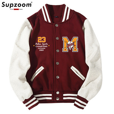 Supzoom Nový prírastok Bavlnený top s rebrovanými rukávmi, módny logo, jednoradový ležérny bomber, baseballová bunda, voľný kardigan