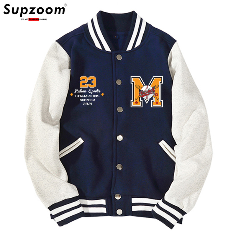 Supzoom Nový prírastok Bavlnený top s rebrovanými rukávmi, módny logo, jednoradový ležérny bomber, baseballová bunda, voľný kardigan