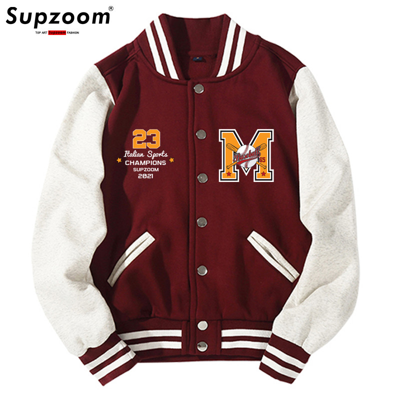 Supzoom Nový prírastok Bavlnený top s rebrovanými rukávmi, módny logo, jednoradový ležérny bomber, baseballová bunda, voľný kardigan