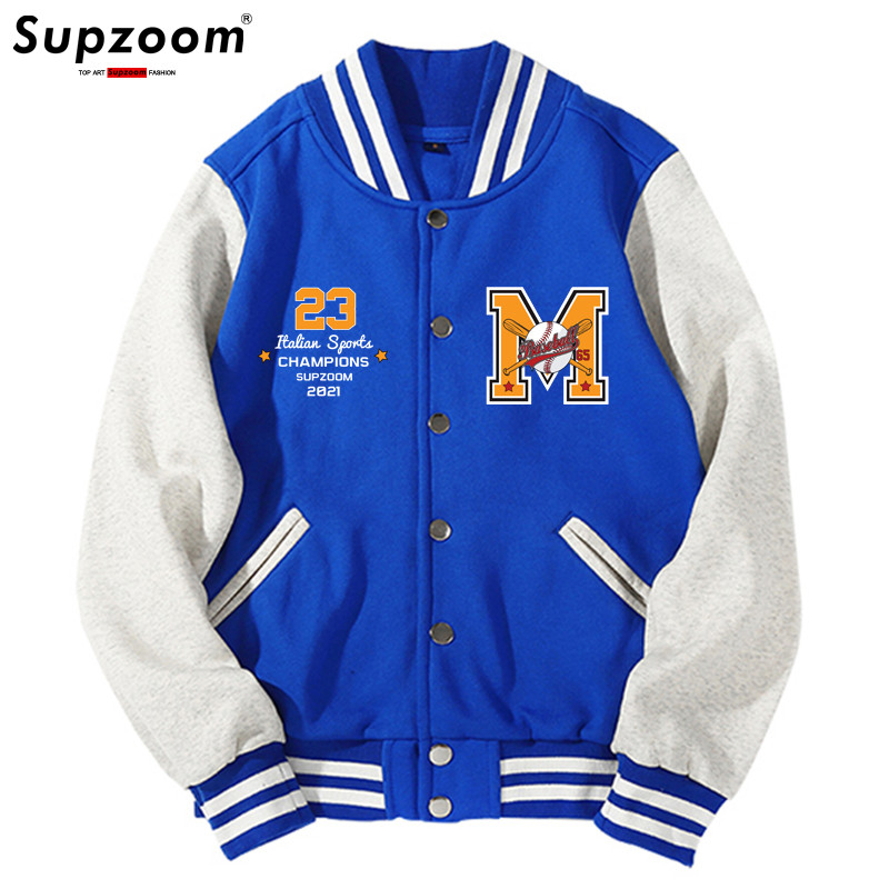 Supzoom Nový prírastok Bavlnený top s rebrovanými rukávmi, módny logo, jednoradový ležérny bomber, baseballová bunda, voľný kardigan