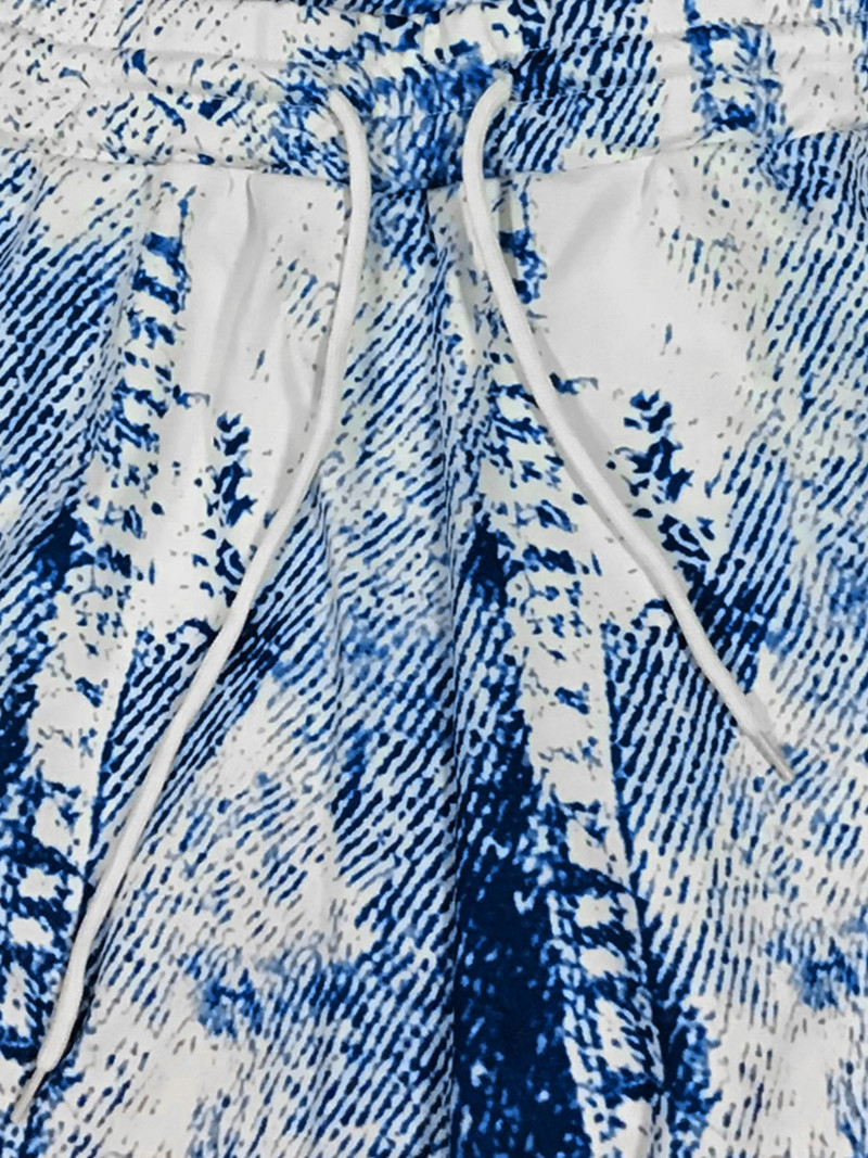 LW Plus Size naiste sügis vabaaja segatrükiga pikkade varrukatega mandariinivärvi krae lips, nööriga laia sääre pükste komplekt