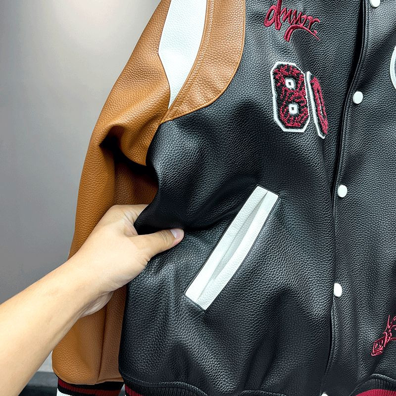 2022 Ανδρικές ραφές πιλότων για άντρες φθινοπώρου και χειμώνα, αμερικανικό PU δερμάτινο μπουφάν με κεντημένο ανδρικό μπουφάν με στολές μπέιζμπολ 5388302