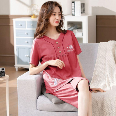 SUO&CHAO suvine uus pidžaamakomplekt naistele magamisriided Lühikeste varrukatega Ümarkaelusega Topid Capri Püksid Pidžaamad Pidžaamad Magamisriided Koduriided