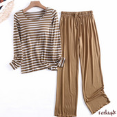 Fdfklak Modal Triibuline koduteenindusülikond kevad-sügis, uus naiste ööbik rinnapadjaga 2-osalised salongikomplektid naistele XXL