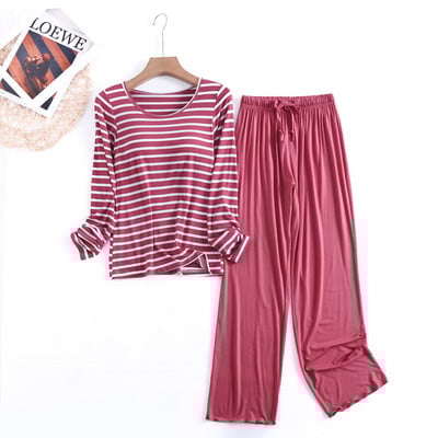 Fdfklak Modal Triibuline koduteenindusülikond kevad-sügis, uus naiste ööbik rinnapadjaga 2-osalised salongikomplektid naistele XXL