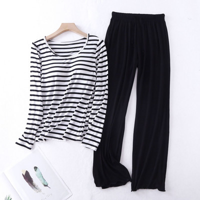 Fdfklak Modal Triibuline koduteenindusülikond kevad-sügis, uus naiste ööbik rinnapadjaga 2-osalised salongikomplektid naistele XXL