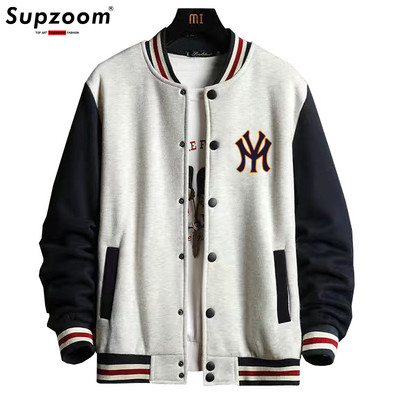 Supzoom New Arrival Letter Rib Rankovės Medvilninis mados logotipas Vienpusis laisvalaikio Bomber beisbolo striukė Laisvas kardiganinis paltas